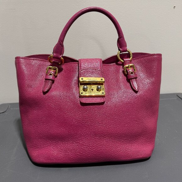 Miu Miu Handbags - Miu Miu Madras Pink Leather Top Handle Bag